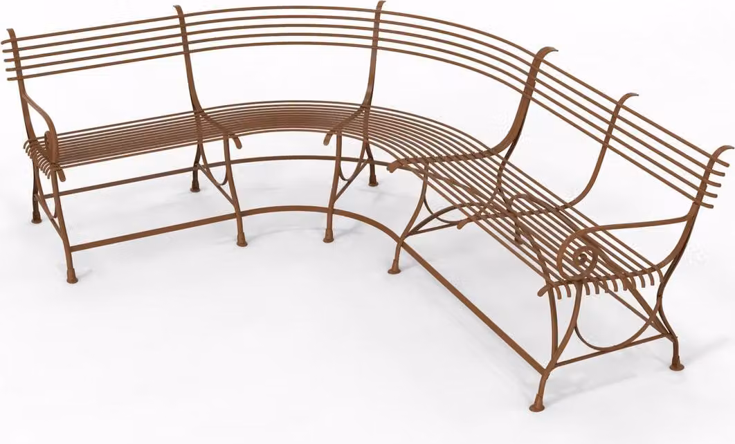 Casa Padrino Panca da giardino in stile liberty 250 x 210 x H. 90 cm - Vari colori - Panca in ferro battuto curvato con piedi a zoccolo di cavallo - Mobili da giardino e patio in ferro battuto in stile liberty