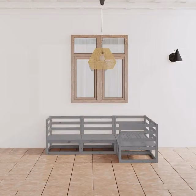 Set Divani da Giardino 4 pz Grigio in Legno Massello di Pino 3075546