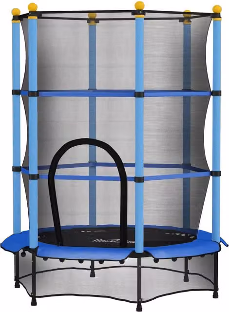 Trampolino per bambini rotondo 140 x 190 cm rete di sicurezza porta con cerniera moderno contemporaneo in acciaio galvanizzato blu 21_0000334