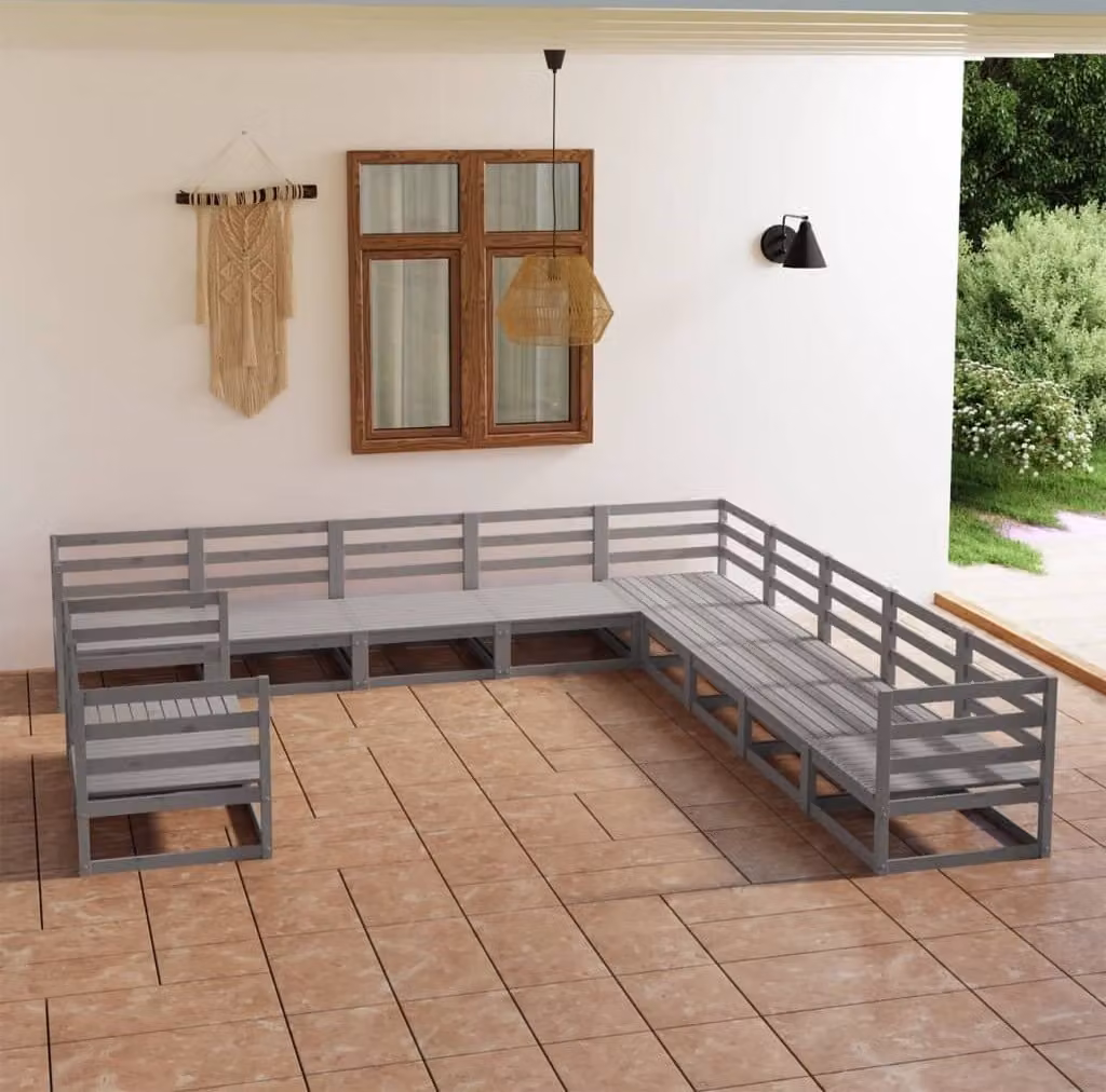 Maison Exclusive - Set Divani da Giardino 11 pz Grigio in Legno Massello di Pino