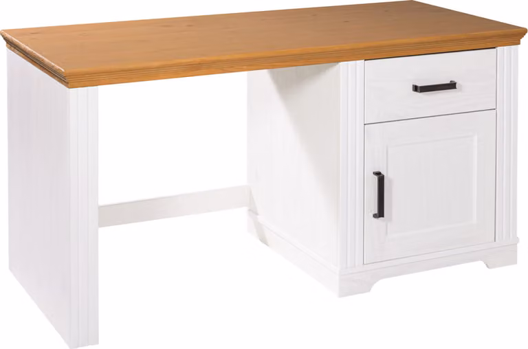 Scrivania Inter Link Maluna in legno massello di pino, bianco/rovere Colori