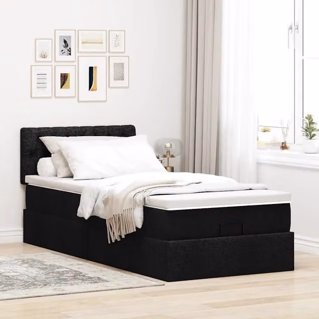 Pouf Letto con Materasso vidaXL in Tessuto Nero e Bianco L/P/H: 203 x 90 x 88 cm