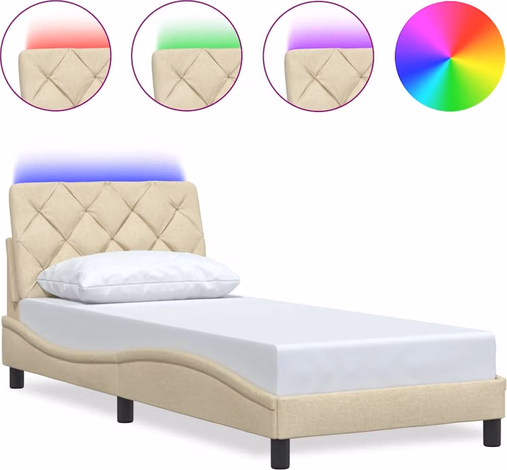 Giroletto con LED senza Materasso Crema 80x200 cm in Tessuto