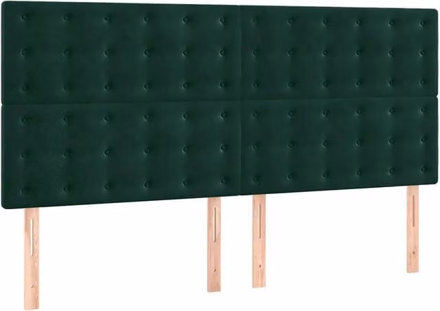 Testata per letto in velluto verde scuro con struttura in legno e MDF L: 200 cm, P: 5 cm, H: 118/128 cm – 1