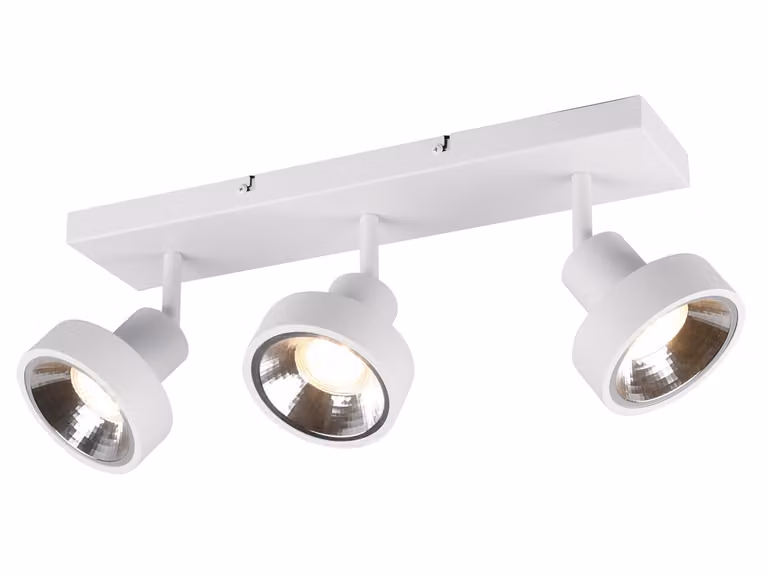Plafoniera, 3 fiamme, faretti flessibili, bianco opaco, L 44cm