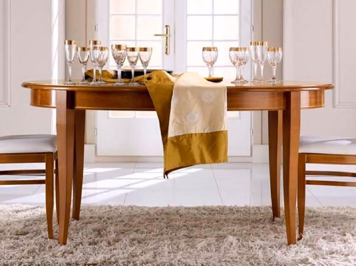 Casa Padrino Tavolo da pranzo Biedermeier marrone - Tavolo da pranzo ovale allungabile in legno massello - Mobili da sala da pranzo Biedermeier - Qualità eccellente - Italy
