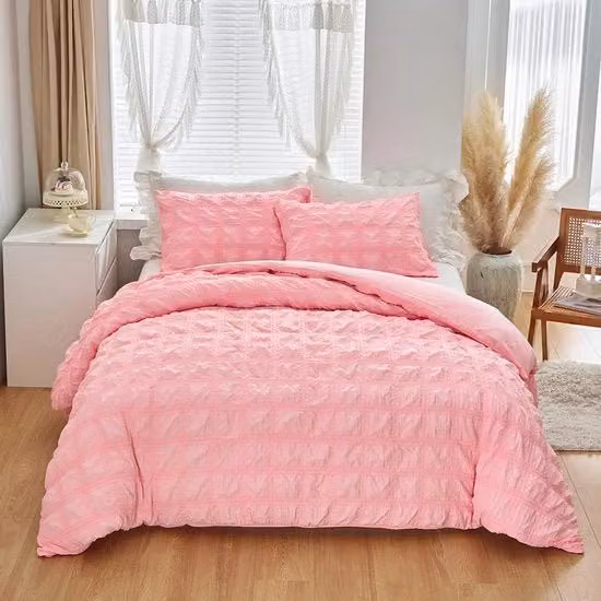 Set da letto a righe in microfibra rosa, composto da copripiumino e 2 federe, modello estivo traspirante con chiusura a zip, L: 135 cm, P: 200 cm, Federa: 80 x 80 cm