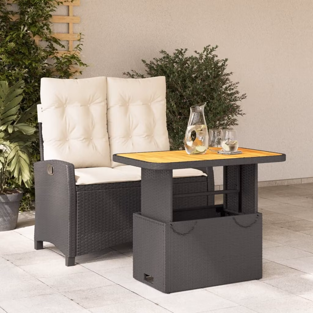 Maison Exclusive - Set da Pranzo da Giardino 2 pz con Cuscini Nero in Polyrattan