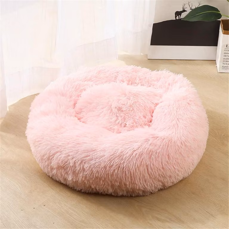 Cuccia per cani, cuccia per gatti, morbida, rotonda, in peluche, 100 cm, rosa chiaro