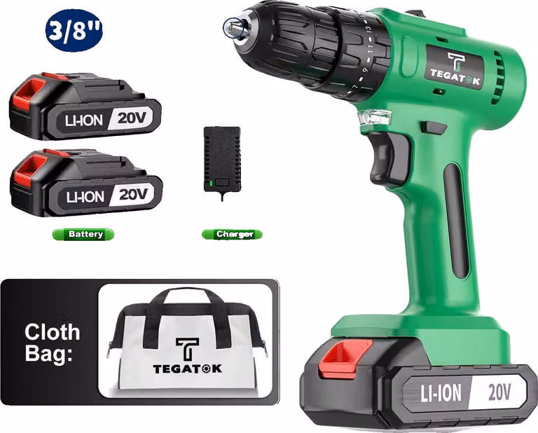 Trapano avvitatore a batteria, potenza 20 V, mandrino a serraggio rapido, due batterie