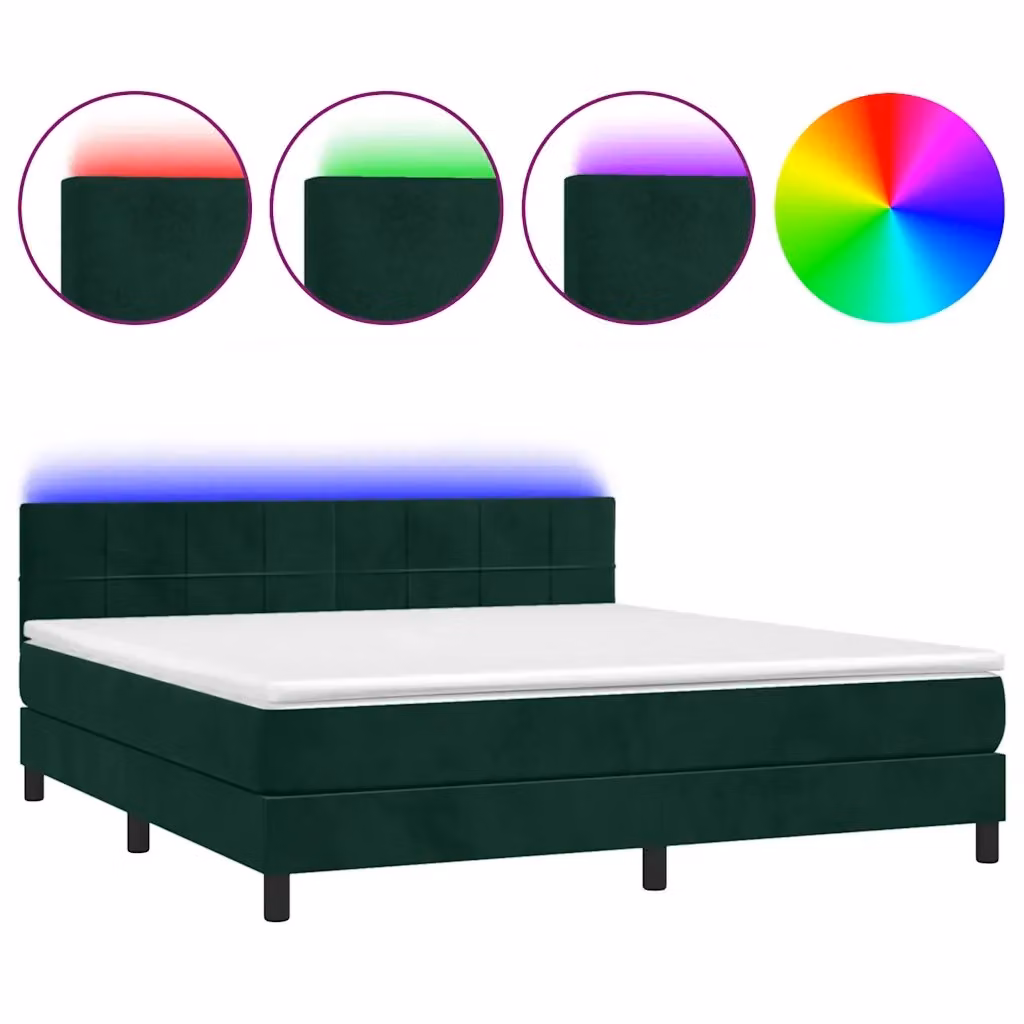 Letto Ibrido con Materasso e Illuminazione LED vidaXL in Velluto Verde Scuro L: 160 cm, P: 200 cm – 2