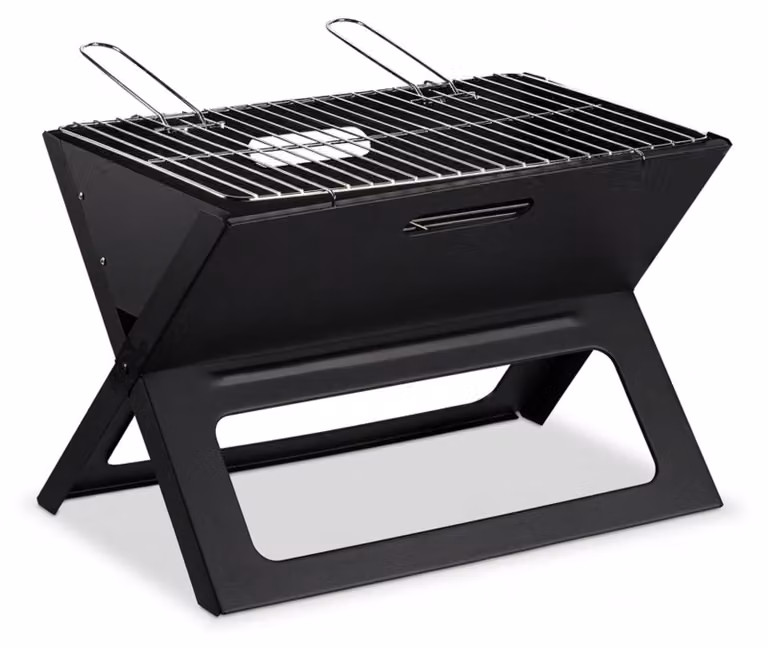 Barbecue pieghevole Relaxdays, con carbonella e griglia, barbecue pieghevole, per picnic e campeggio, HBT 30x45,5x30cm, nero