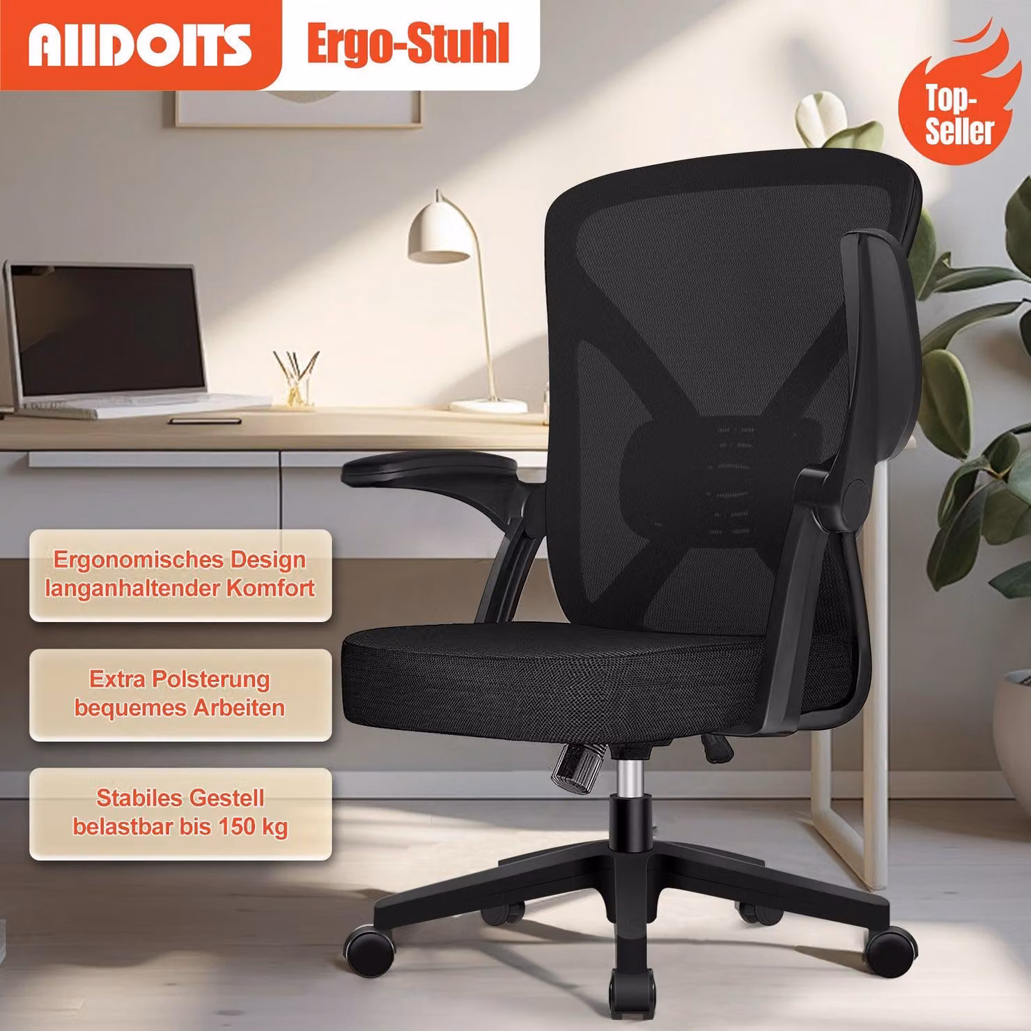 Sedia da ufficio con una capacità di carico di 150 kg, sedia da ufficio ergonomica, sedia girevole, con altezza regolabile, sedia da ufficio in pelle