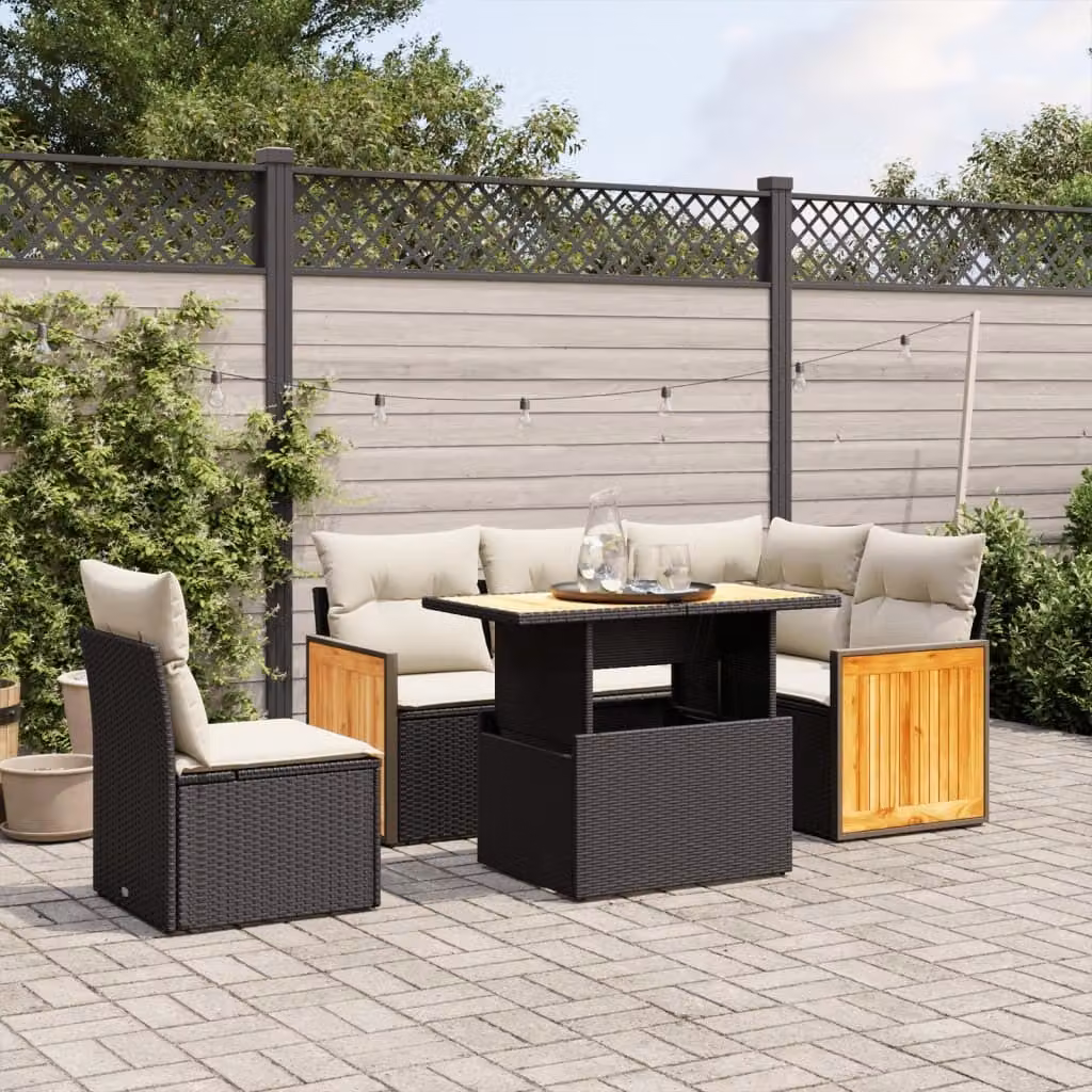 Maison Exclusive - Set Divano da Giardino 6 pz con Cuscini Nero in Polyrattan