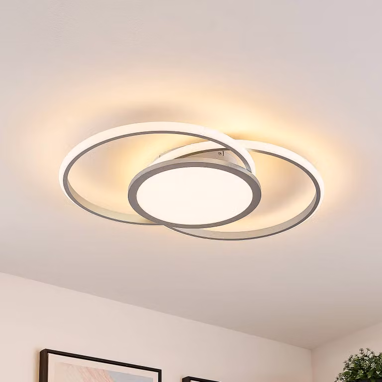 Plafoniera a LED Senne Lucande, dimmerabile, Alluminio / Grigio / Zincato, Cucina, Metallo, Moderno, Plafoniera LED