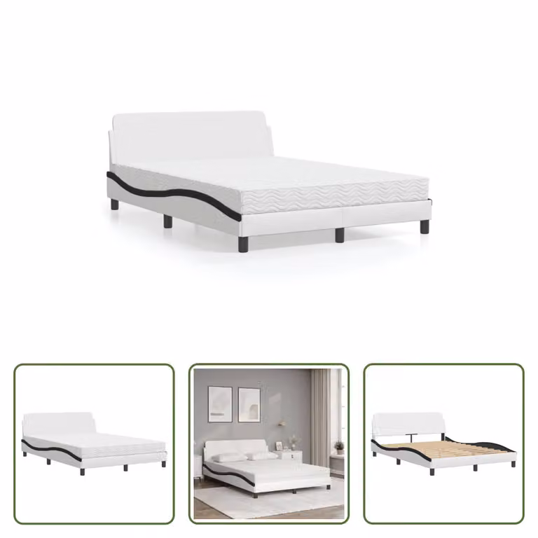 The Living Store Letto con materasso bianco e nero 140x190 cm in ecopelle