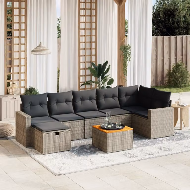 Maison Exclusive - Set da giardino 8 pezzi con cuscini grigio in polyrattan
