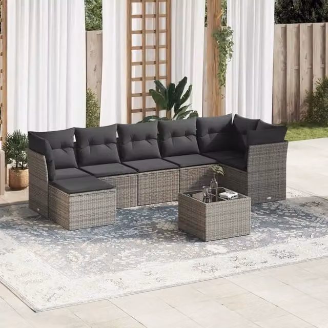 Set Divano da Giardino 8 pz con Cuscini Grigio in Polyrattan 3249819