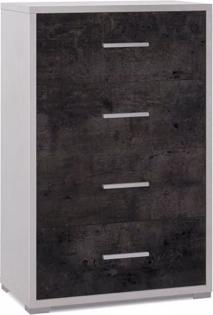 Cassettiera 4 Cassetti 71x110x41 cm Ossido Bianco/Ossido Nero