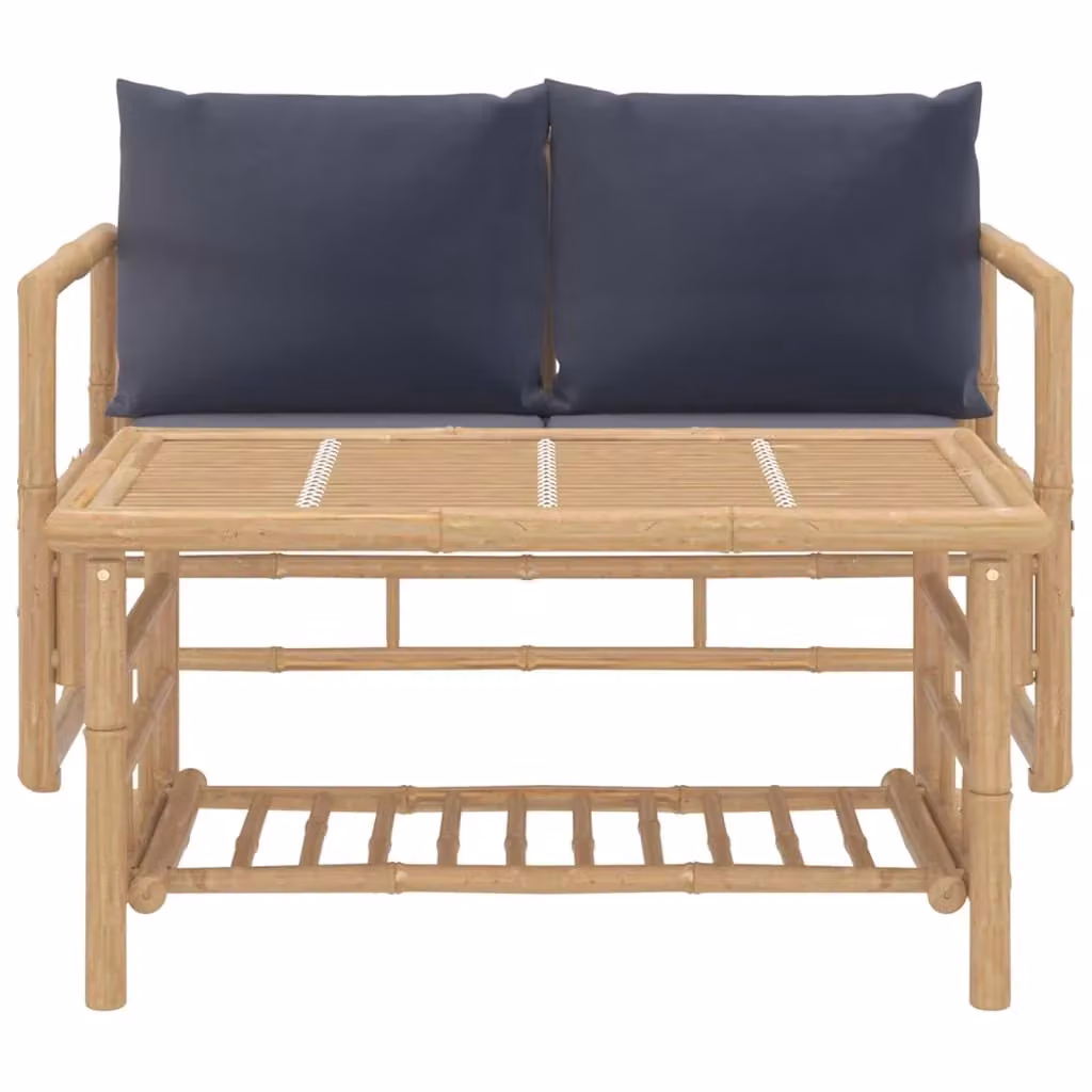 Set da giardino Outsunny in bambù con divano a 2 posti e tavolino da caffè, colore grigio – 2