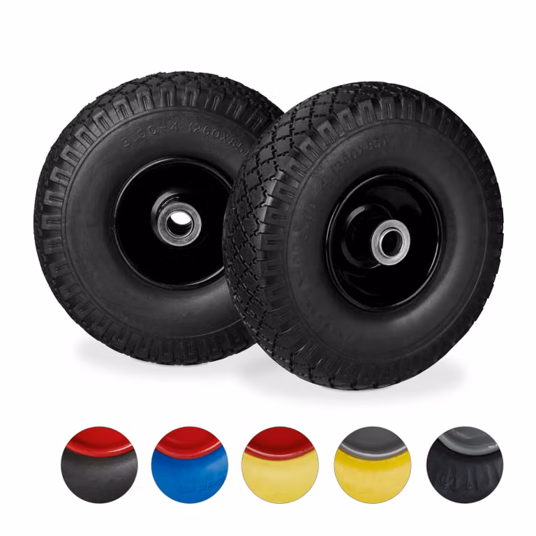 relaxdays Ruote per camion a sacchi con pneumatici cerchi in acciaio nero, asse 2,0 cm