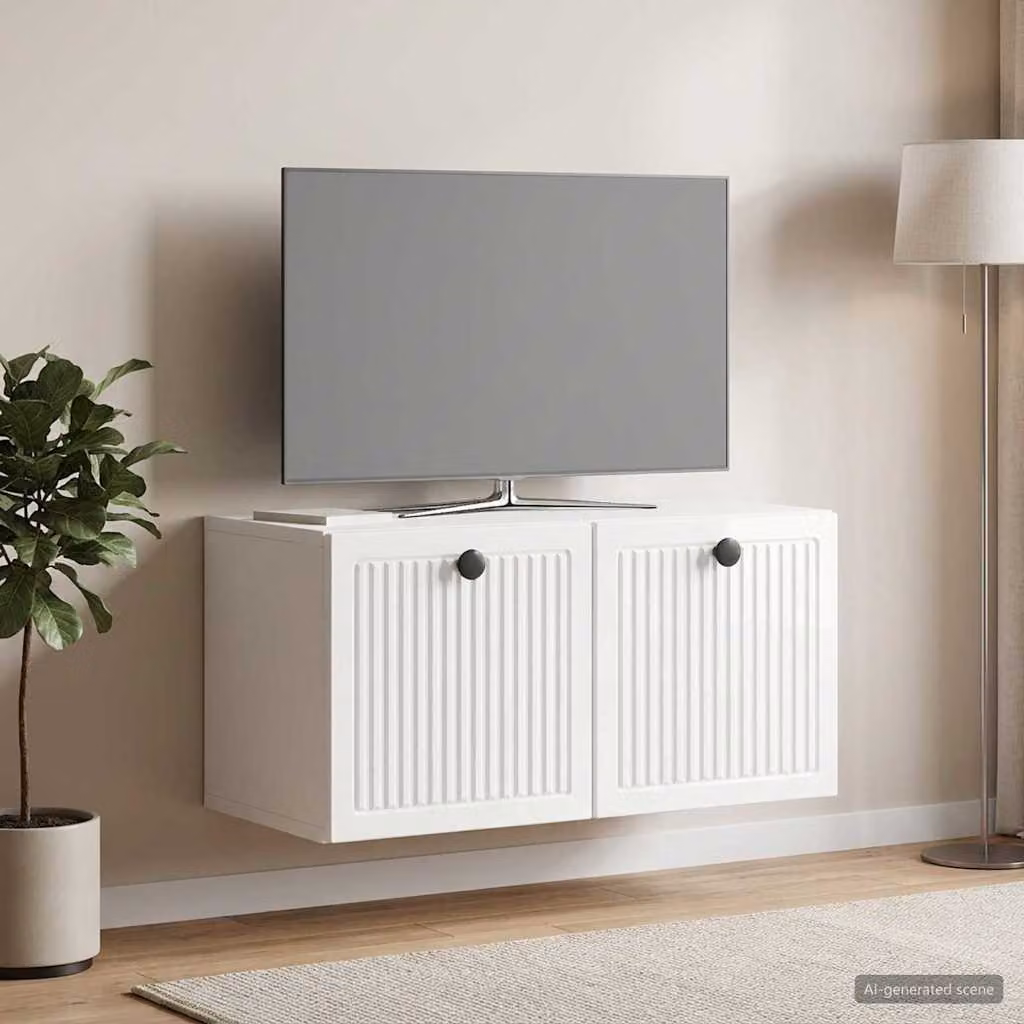 vidaXL Mobile Porta TV da Muro Bianco Lucido L: 59,5 cm, P: 31 cm, H: 30 cm