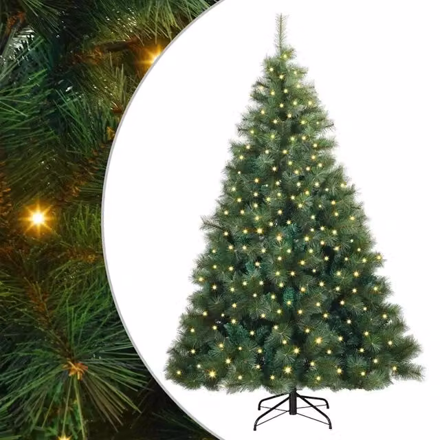Albero di Natale artificiale verde con 300 LED luce bianca calda in PE e PVC, Altezza: 180 cm