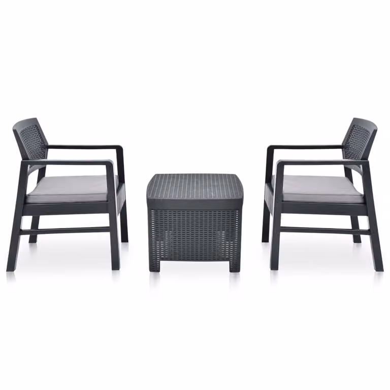 Set Salotto da Giardino 3 pz in Plastica Antracite