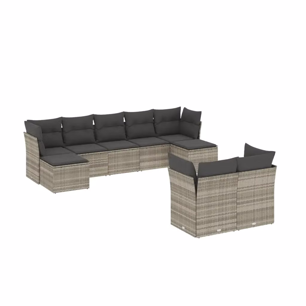 Set Divano da Giardino vidaXL a Forma di L in Polyrattan Grigio con Cuscini e Ottoman – 2