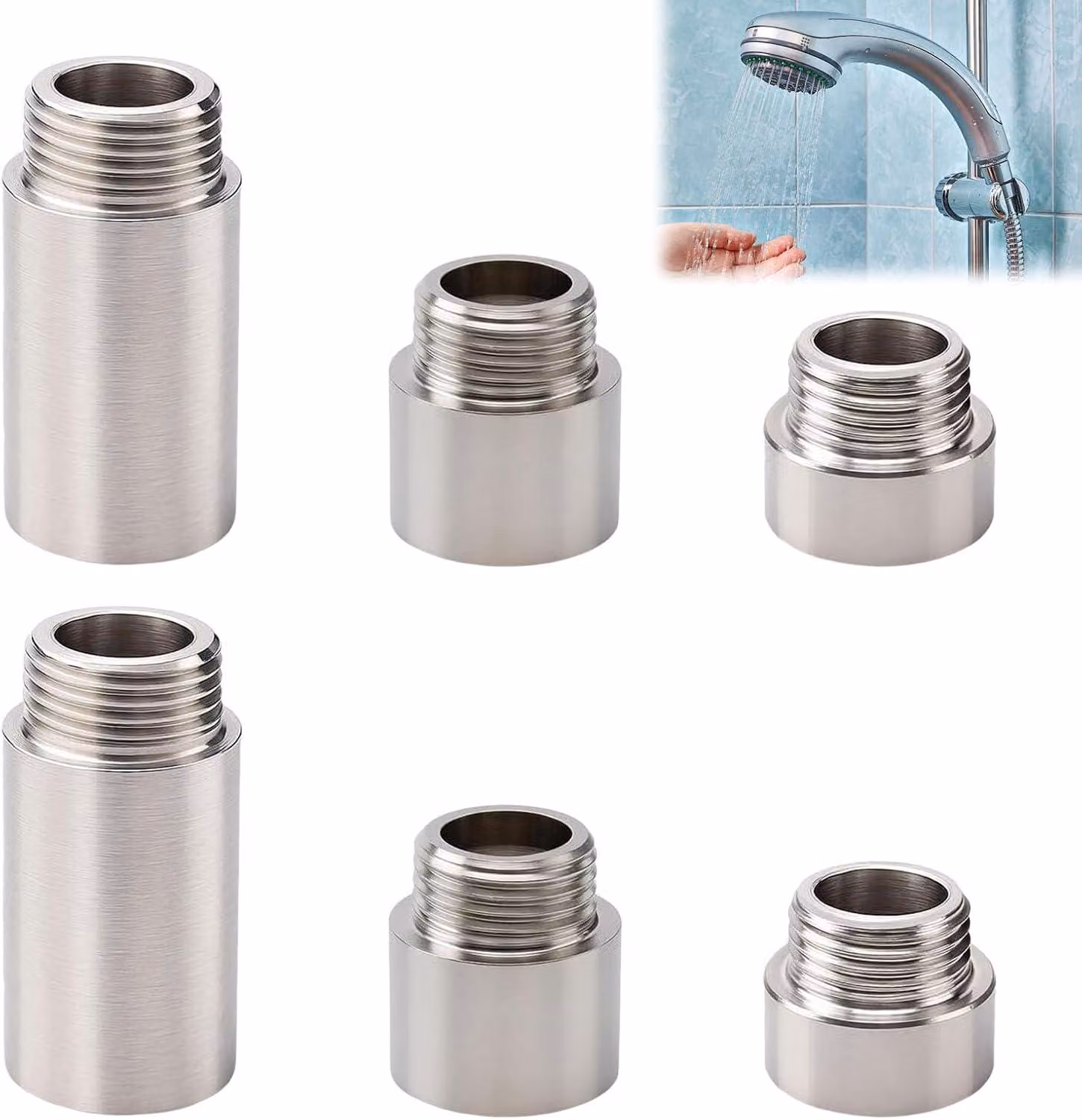 Prolunga per soffione doccia in acciaio inossidabile - Prolunga per tubo doccia con filettatura esterna - Raccordo per rubinetto - Valvola angolare - Soffione doccia - Articoli per il bagno