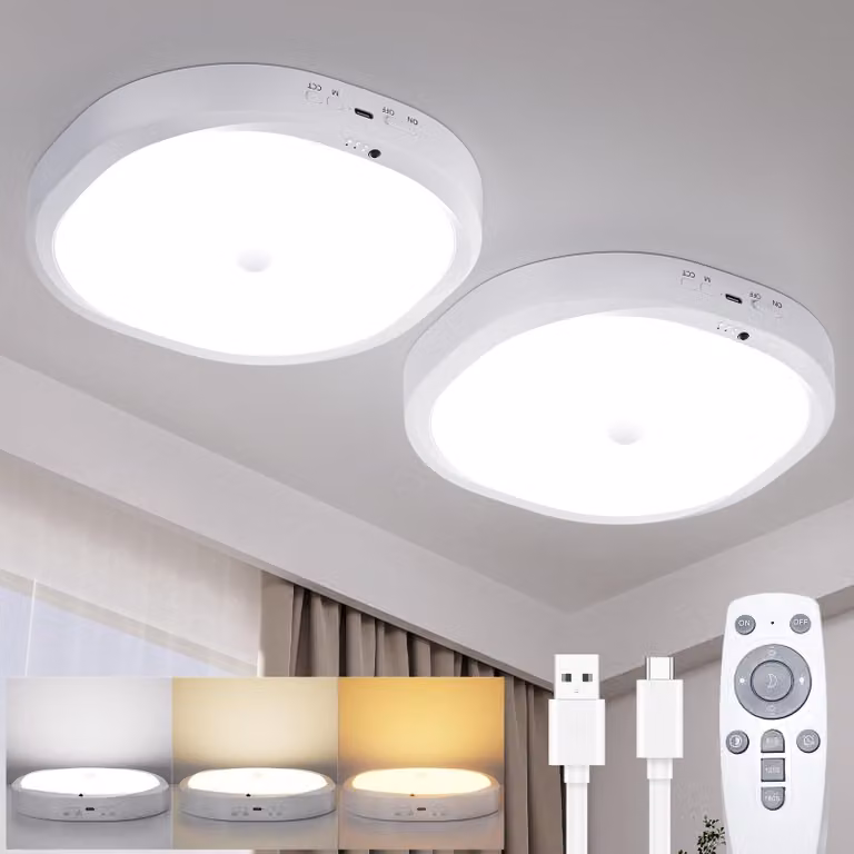 Lampada da soffitto a batteria con sensore di movimento, confezione da 2, capacità 10.000 mAh, luminosità 550 lm
