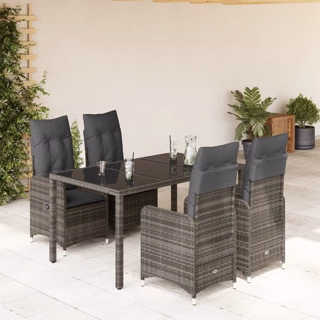 Maison Exclusive - Set Bistrò da Giardino 5 pz con Cuscini in Polyrattan Grigio
