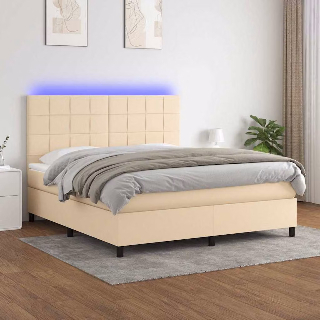 Letto Ibrido vidaXL con Materasso, Illuminazione LED e Porte USB, Tessuto Beige e Bianco, L/P: 160 x 200 cm – 1