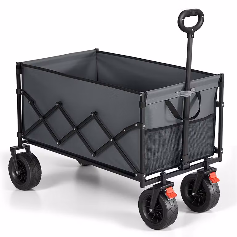 Carrello Pieghevole da Giardino con Manico e Ruote Rinforzate, Grigio / 200 L