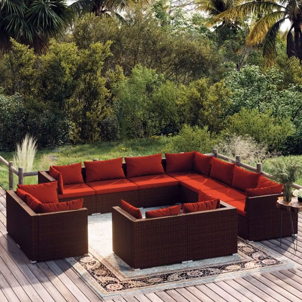 Maison Exclusive - Set da giardino da 11 pezzi con cuscini, in polyrattan marrone
