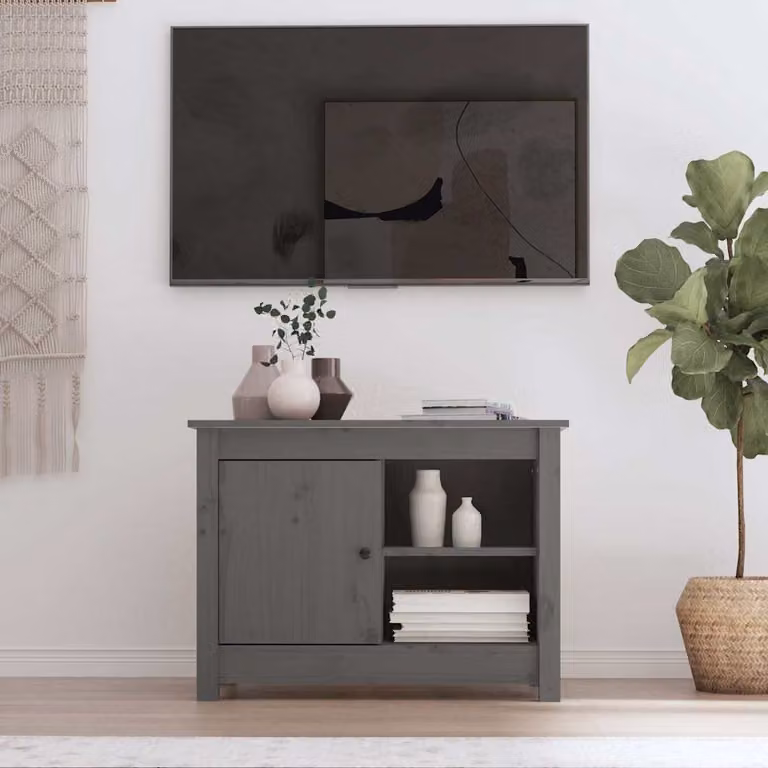 Mobile Porta TV vidaXL in Legno di Pino Massello, Stile Rustico, Grigio, L 70 cm x P 36,5 cm x H 52 cm