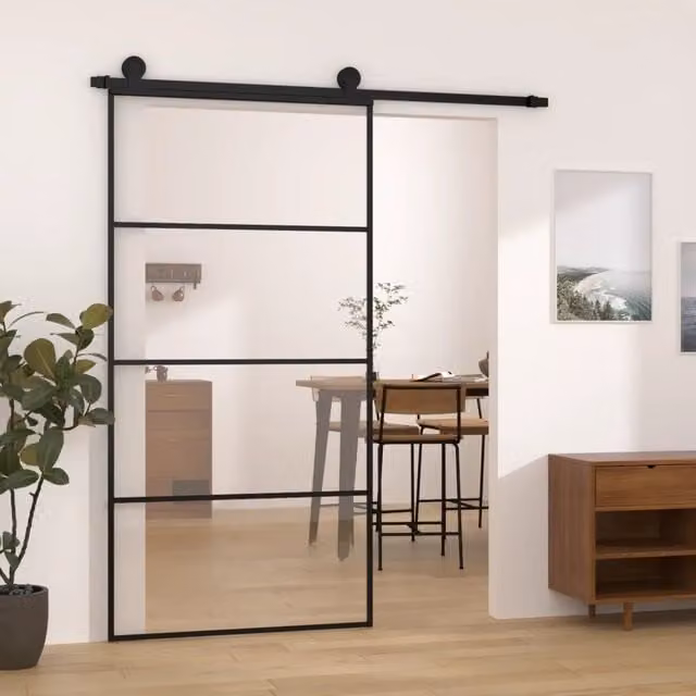 Porta Scorrevole Moderna vidaXL in Vetro ESG e Alluminio Nero L: 102,5 cm, H: 205 cm – 1