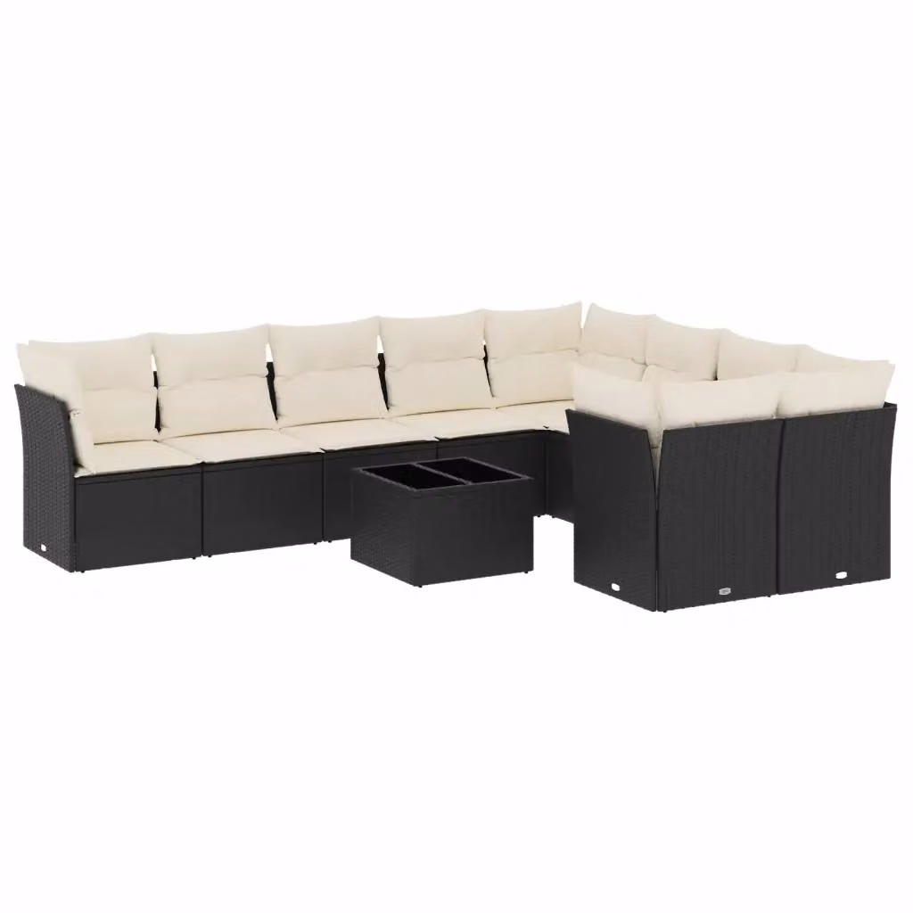 Set di divani da giardino vidaXL in polyrattan nero con cuscini e tavolino da esterno – 2