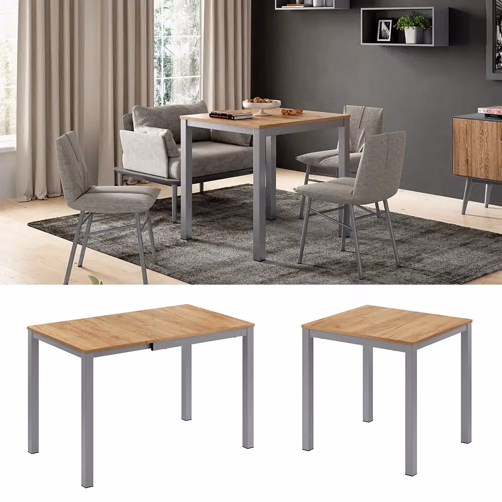 Tavolo da pranzo allungabile Vicco Granny in rovere e grigio, forma rettangolare, L/P/H: 80-120 x 70 x 76 cm – 2