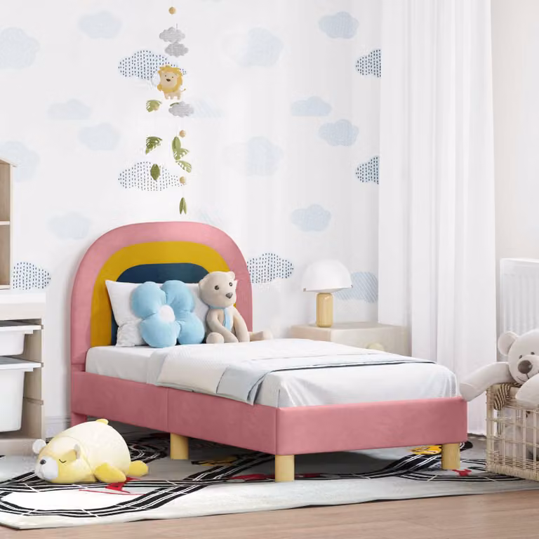 Struttura letto per bambini vidaXL in velluto rosa con testata imbottita e doghe in legno L: 140 cm, P: 70 cm, H: 79 cm