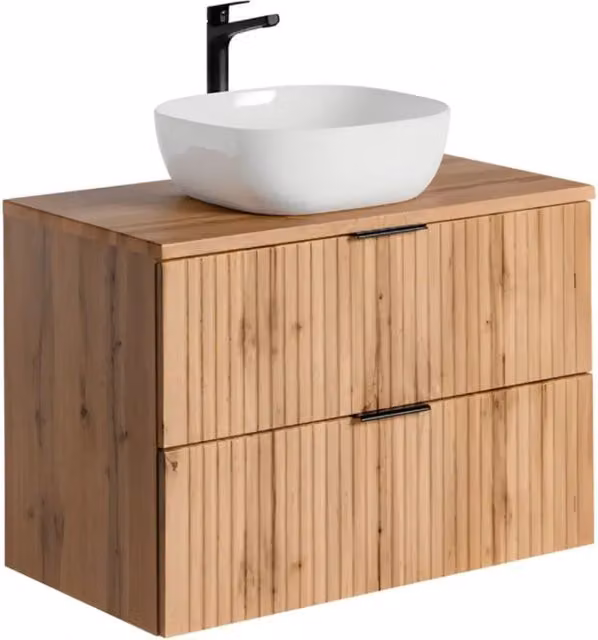Set da bagno NOXERA 80 cm – Rovere wotan – Mobile sottolavabo con piano per lavabo e lavabo