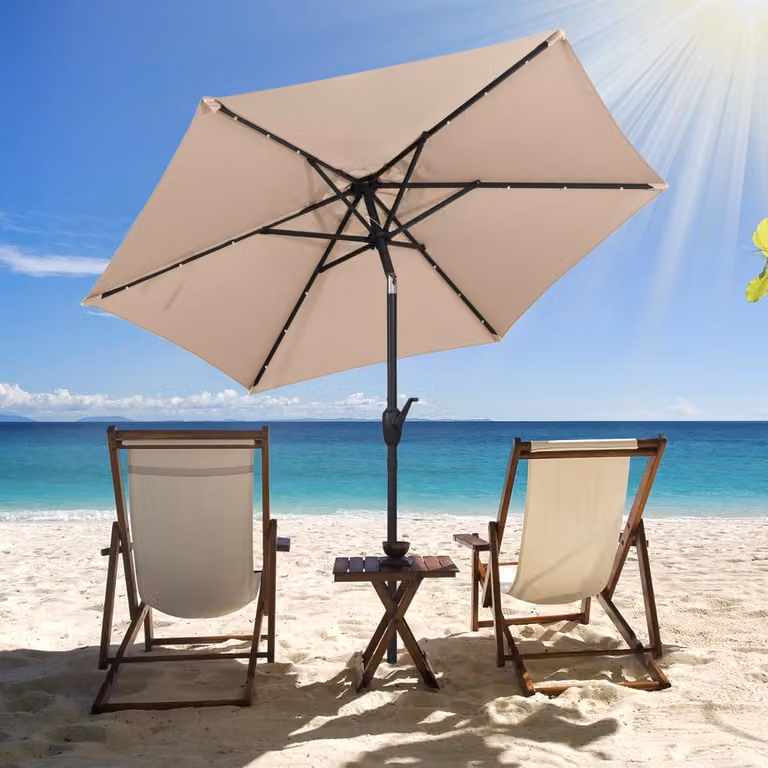 Ombrellone da mercato Costway per esterni con pannello solare, colore marrone, Altezza: 230 cm