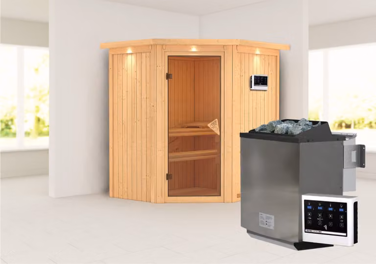 Sauna Karibu Taurin 68mm bordo tetto riscaldatoresauna 9kW porta classica est