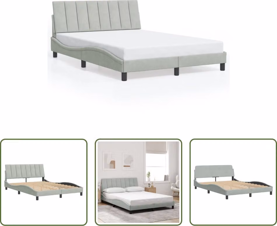 The Living Store Struttura letto con testiera in velluto grigio chiaro 140x190 cm