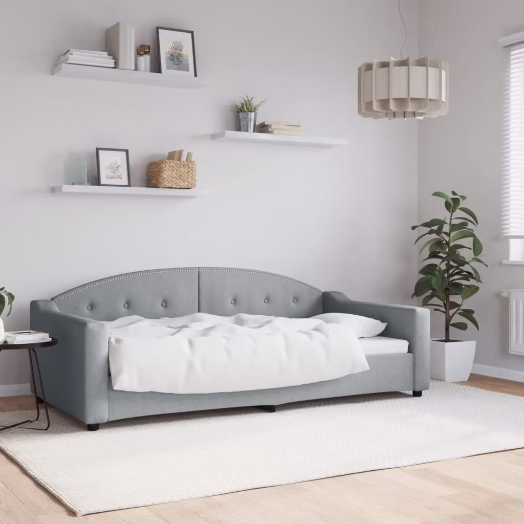 The Living Store Letto da giorno grigio chiaro 90x190 cm tessuto
