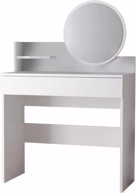 Toeletta con specchio in legno "Harmony Mini Round" - 90 x 40 x 133 cm - Bianco