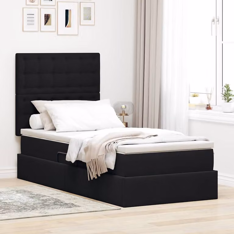 Letto con contenitore e illuminazione LED vidaXL in velluto nero L 90 x P 190 cm