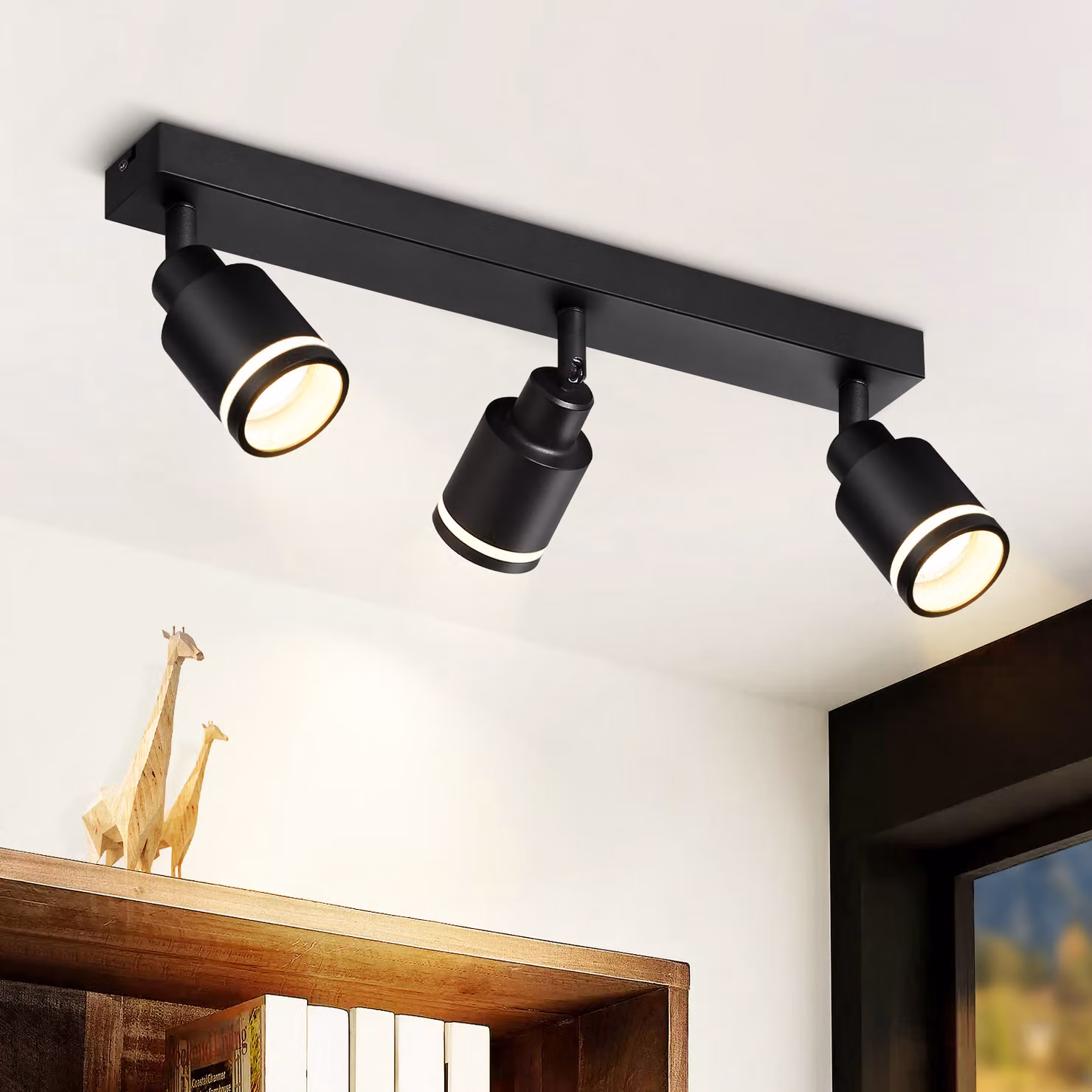 ZMH LED plafoniera nera faretto 3 fiamme plafoniera GU10 orientabile faretto da parete in metallo per corridoio cucina camera da letto, senza lampadine