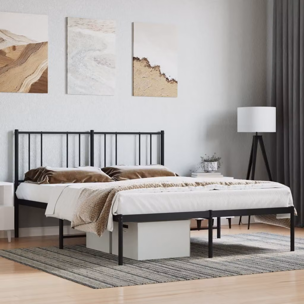 The Living Store Struttura letto con testiera in metallo nero 150x200 cm