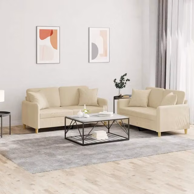 Set di 2 divani vidaXL in tessuto beige con cuscini per soggiorno in stile moderno